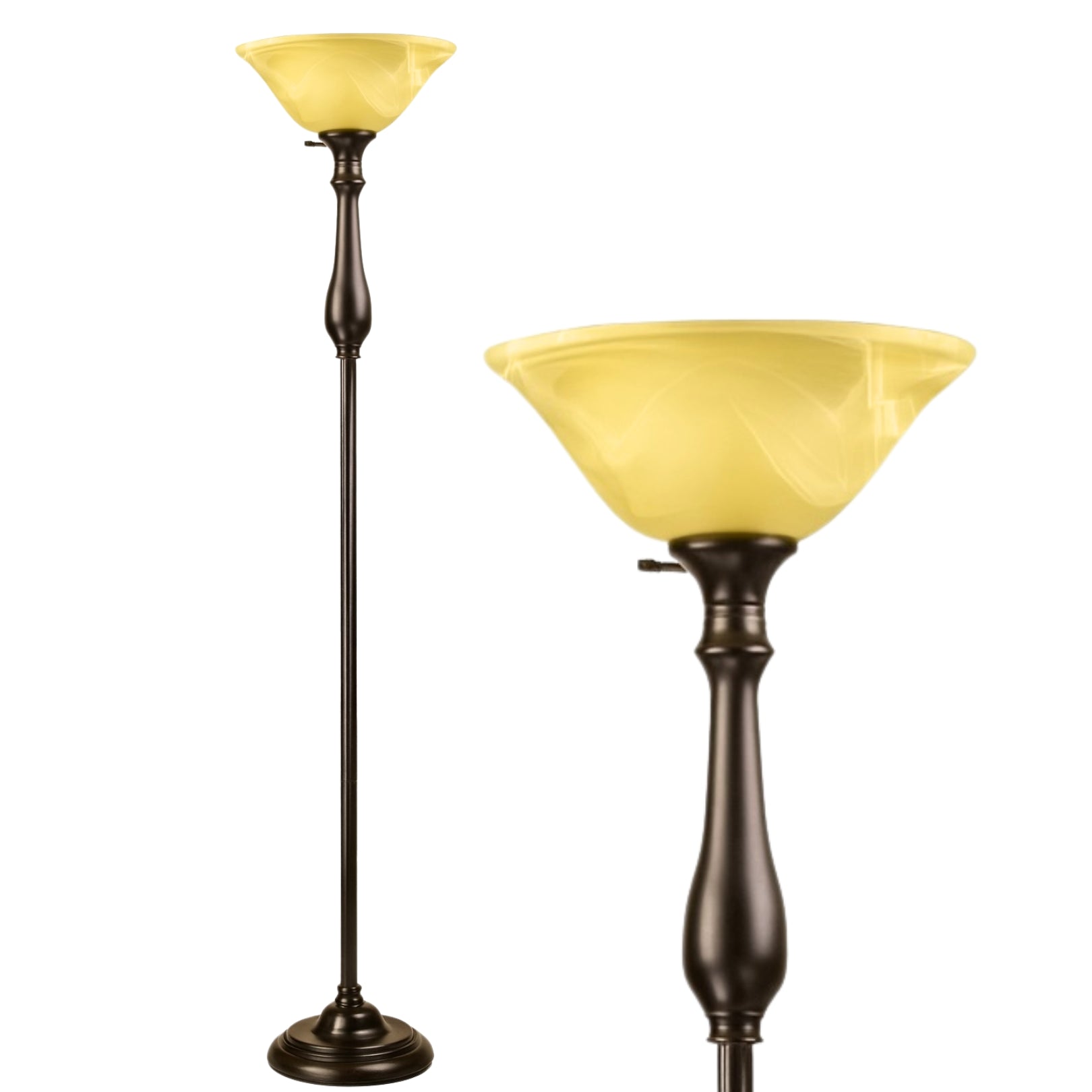 Tall Torchiere Floor Lamp with Alabaster Glass – Brushed Nickel or