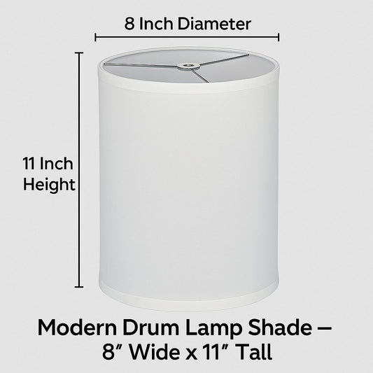 Hand-Crafted Natural Linen Lamp Shade – 8”x8”x11” White Drum Shade for Table or Floor Lamps, Fits Most Light Fixtures, Nickel Spider Harp Included (1-Pack)