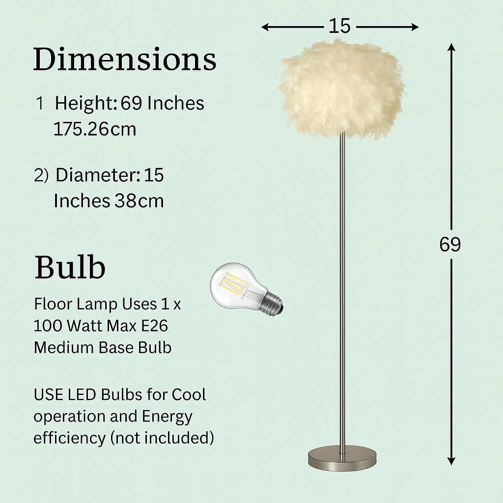 Feather Floor Lamp Faux Ostrich Shade with Polished Chrome Finish