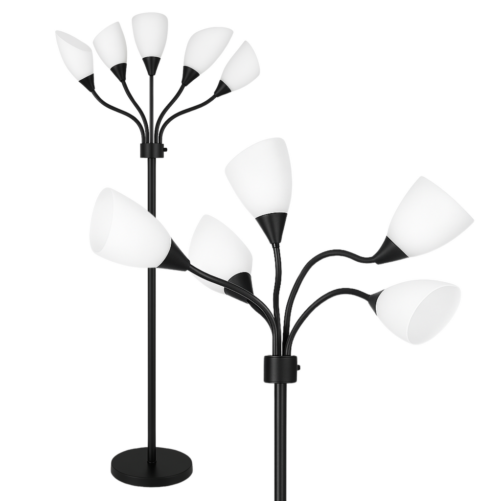 Medusa 5-Light Adjustable Floor Lamp – Black or Silver with White or Multicolor Shades