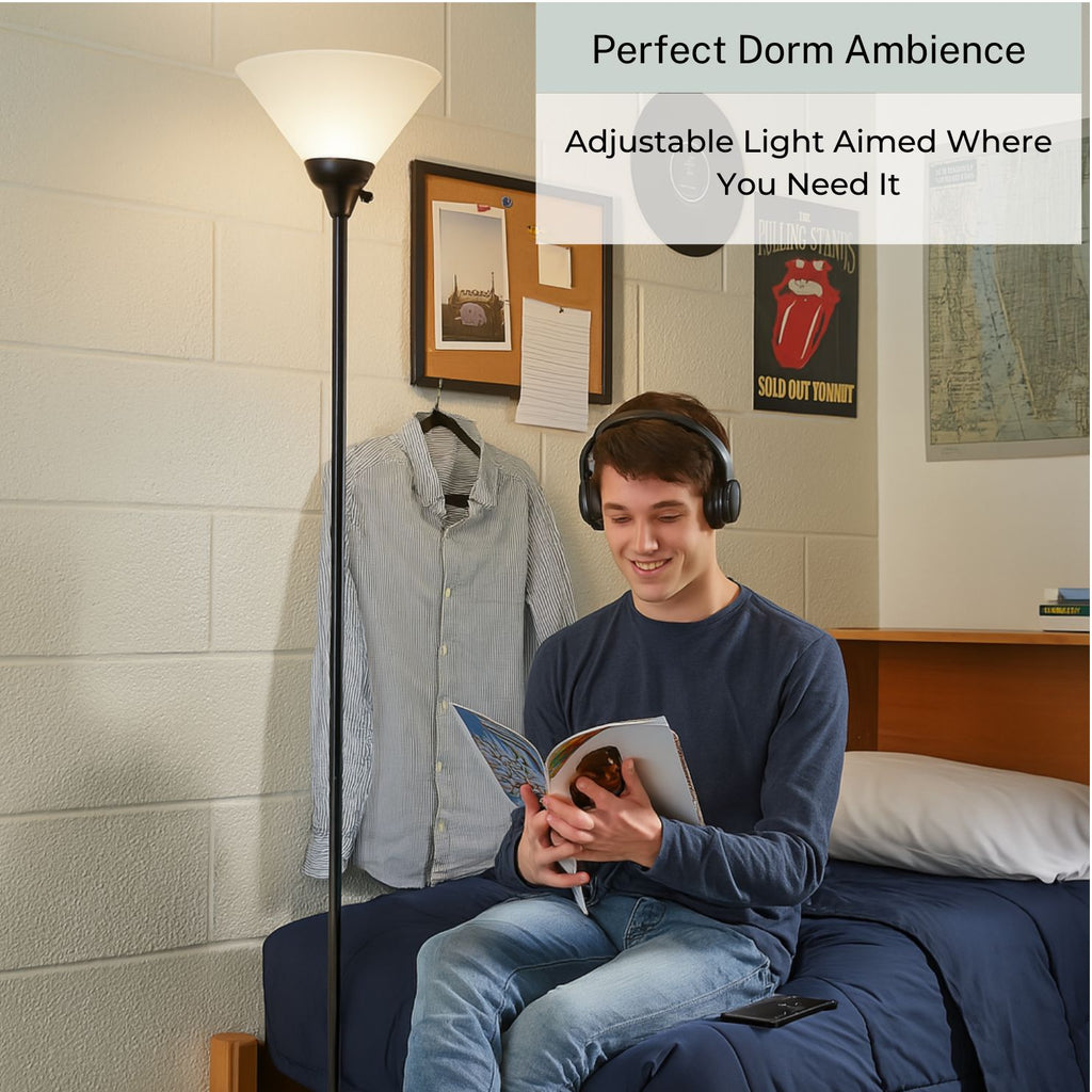 Torchiere Floor Lamp - Contemporary Standing Lamp with Opal White Cone Shaped Shade