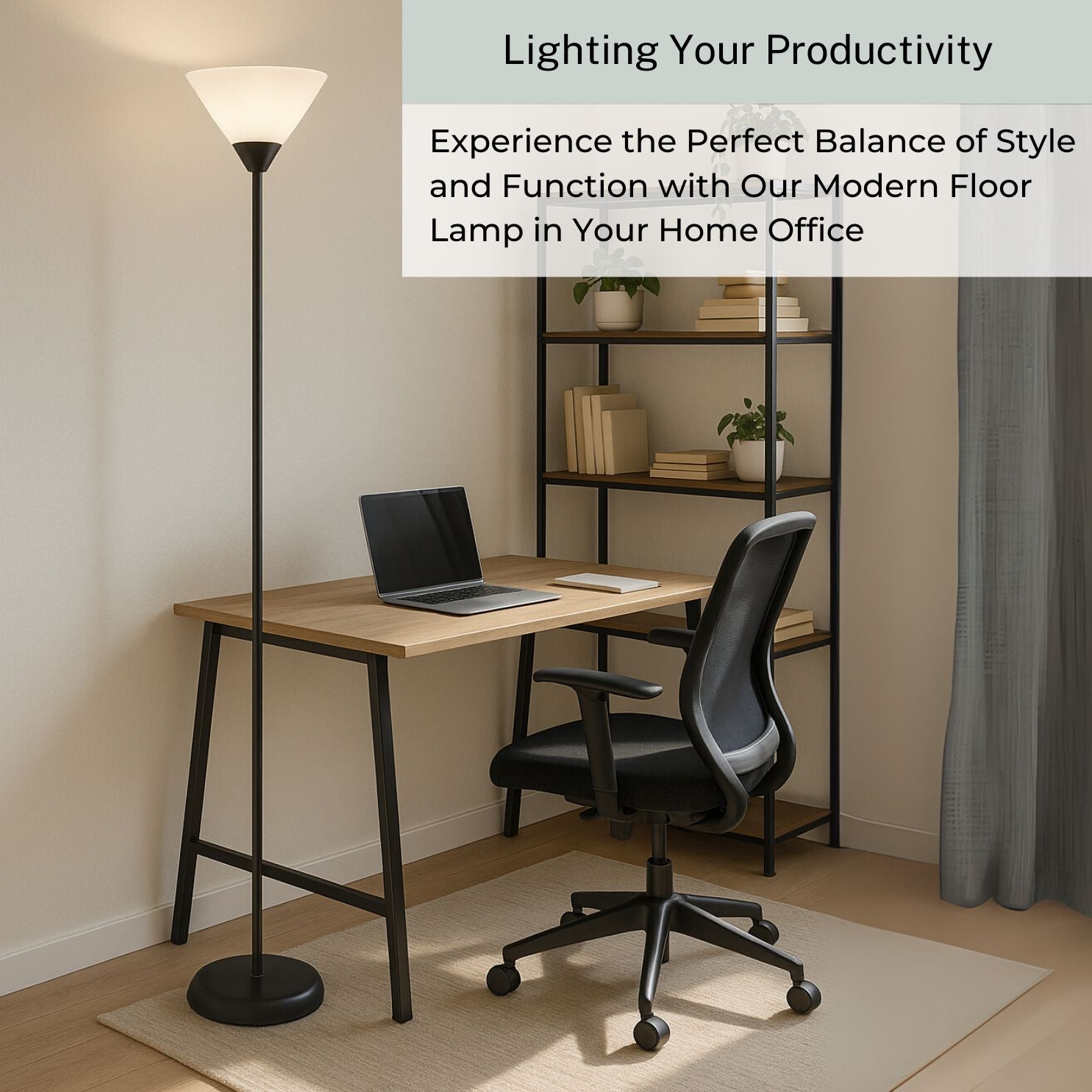 Torchiere Floor Lamp - Contemporary Standing Lamp with Opal White Cone Shaped Shade