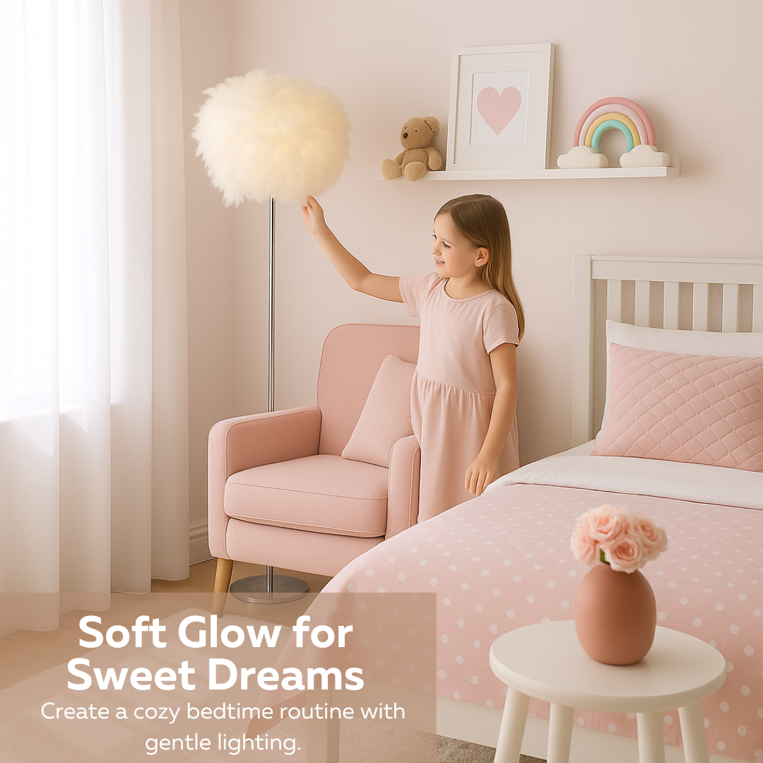 Feather Floor Lamp Faux Ostrich Shade with Polished Chrome Finish