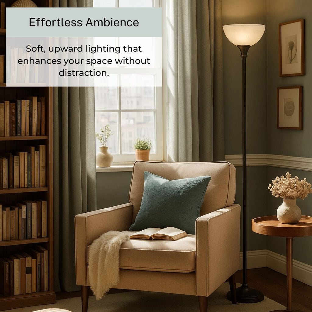 Torchiere Threshold Floor Lamp with Bronze Finish & Frosted White Shade