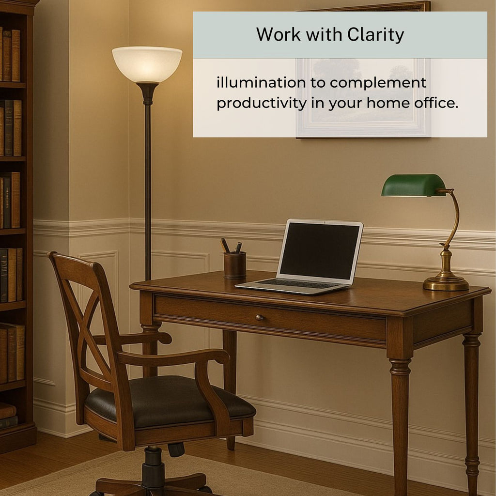 Torchiere Threshold Floor Lamp with Bronze Finish & Frosted White Shade