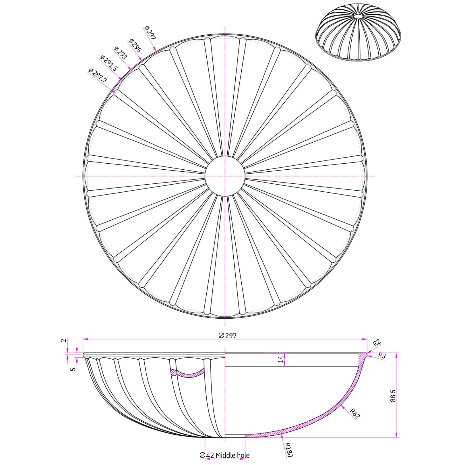 Replacement Glass Shade for Pendant Light and Semi-Flush Mount Fixtures, 12-Inch Frosted Dome Glass, 1.65″ Center Hole for Hanging or Ceiling Lights