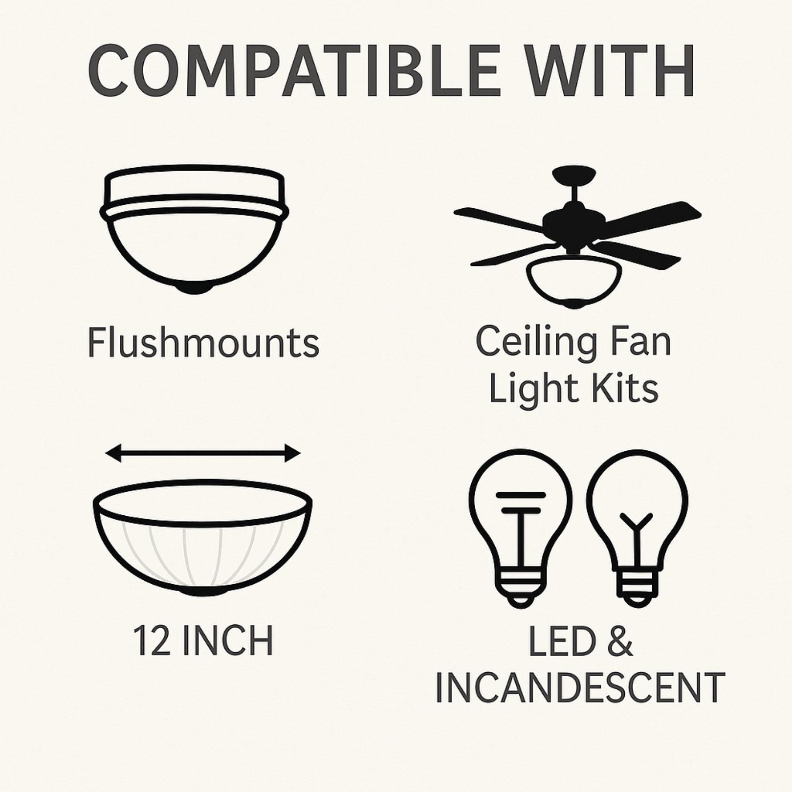 Replacement Glass Shade for Pendant Light and Semi-Flush Mount Fixtures, 12-Inch Frosted Dome Glass, 1.65″ Center Hole for Hanging or Ceiling Lights