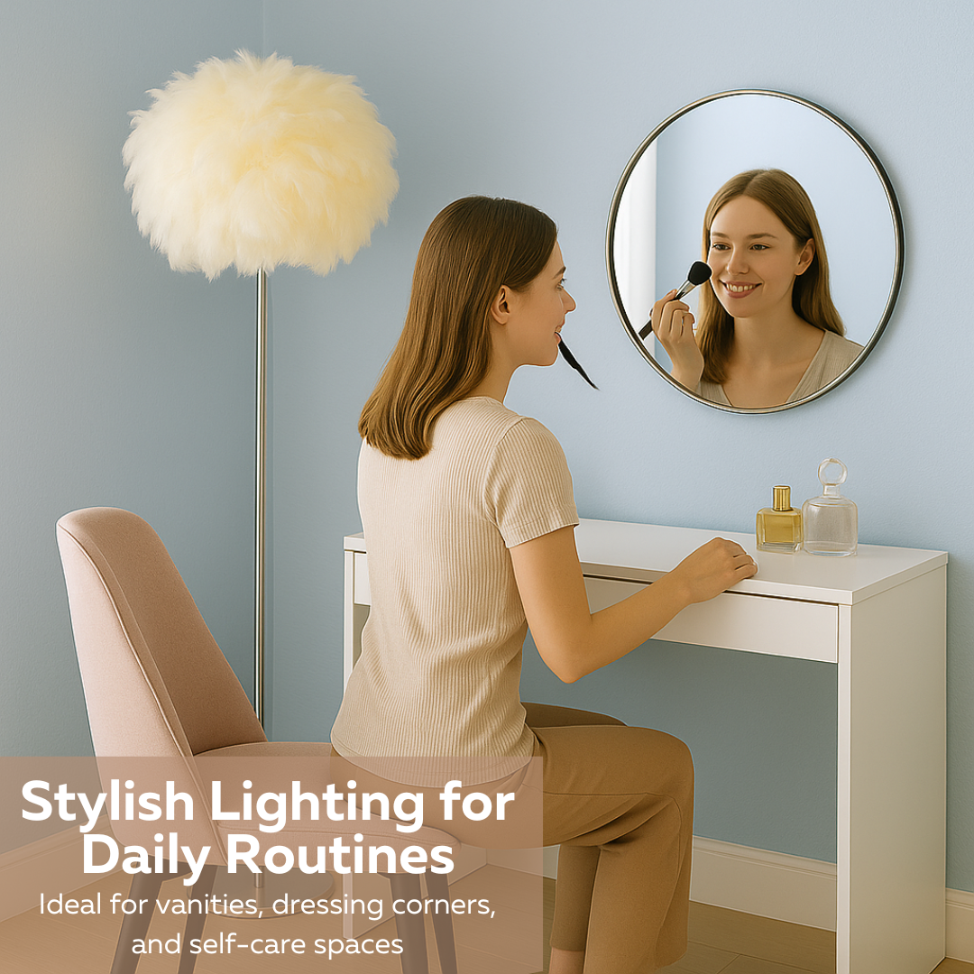 Feather Floor Lamp Faux Ostrich Shade with Polished Chrome Finish