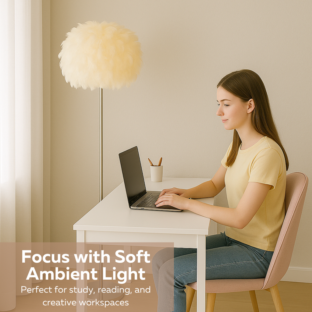 Feather Floor Lamp Faux Ostrich Shade with Polished Chrome Finish