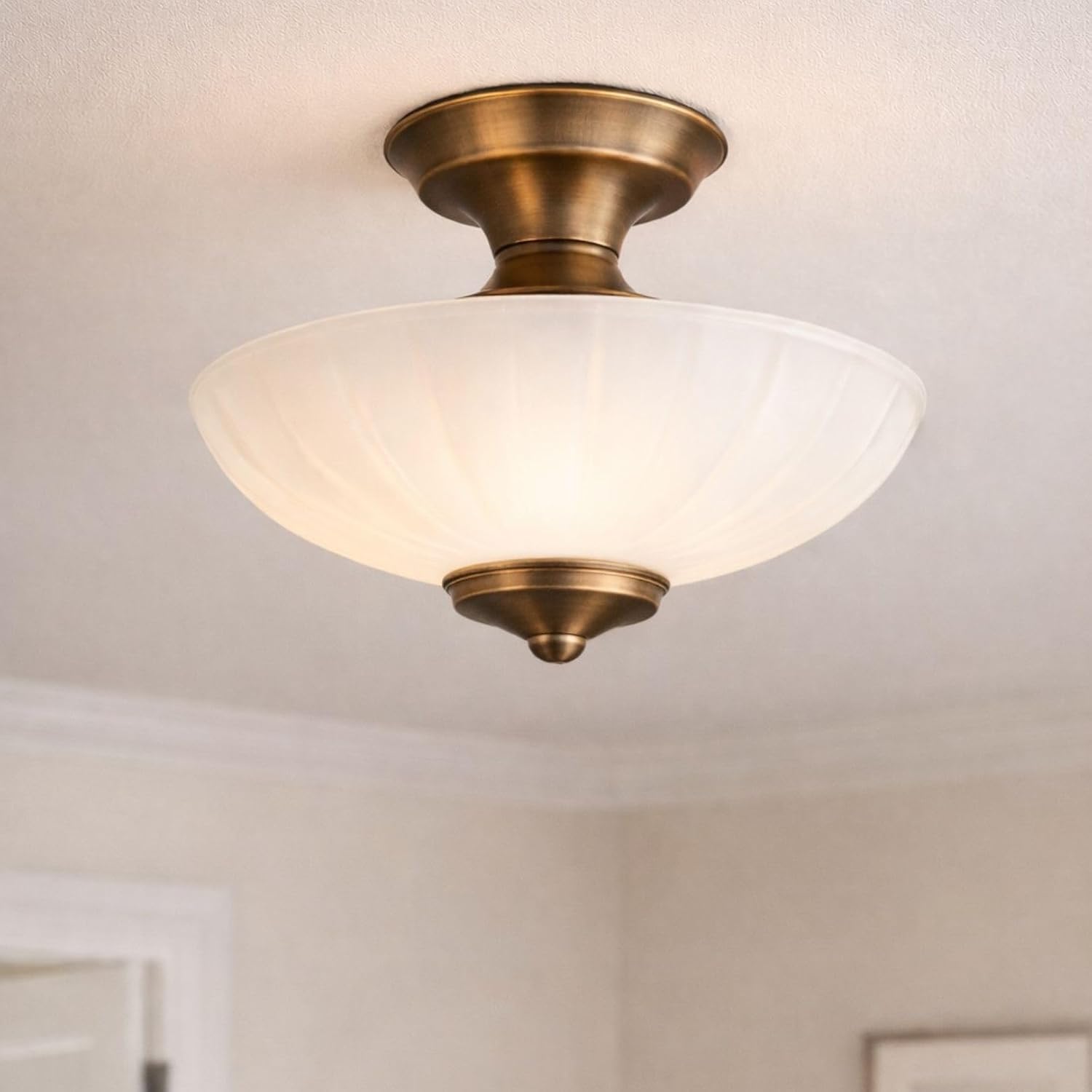 Replacement Glass Shade for Pendant Light and Semi-Flush Mount Fixtures, 12-Inch Frosted Dome Glass, 1.65″ Center Hole for Hanging or Ceiling Lights