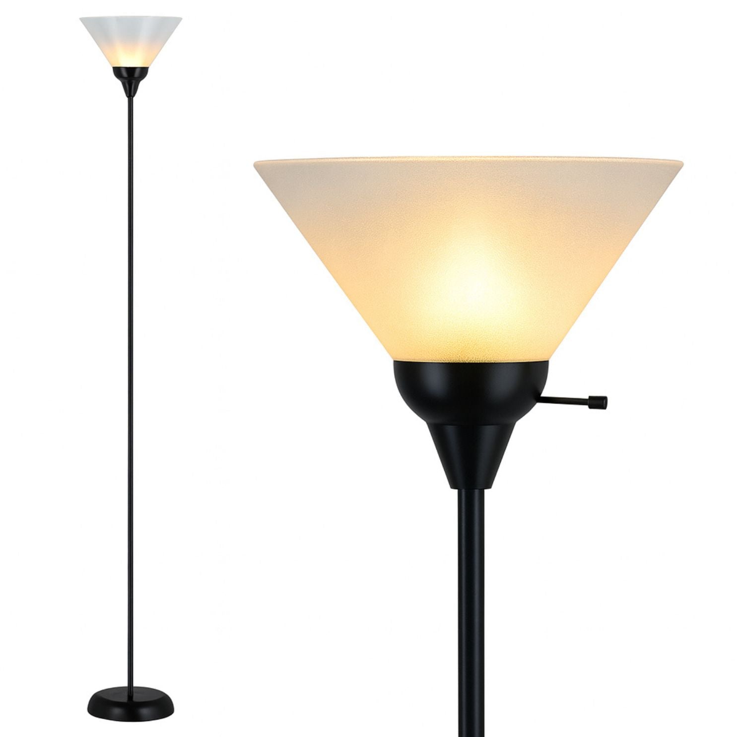 Torchiere Floor Lamp - Contemporary Standing Lamp with Opal White Cone Shaped Shade
