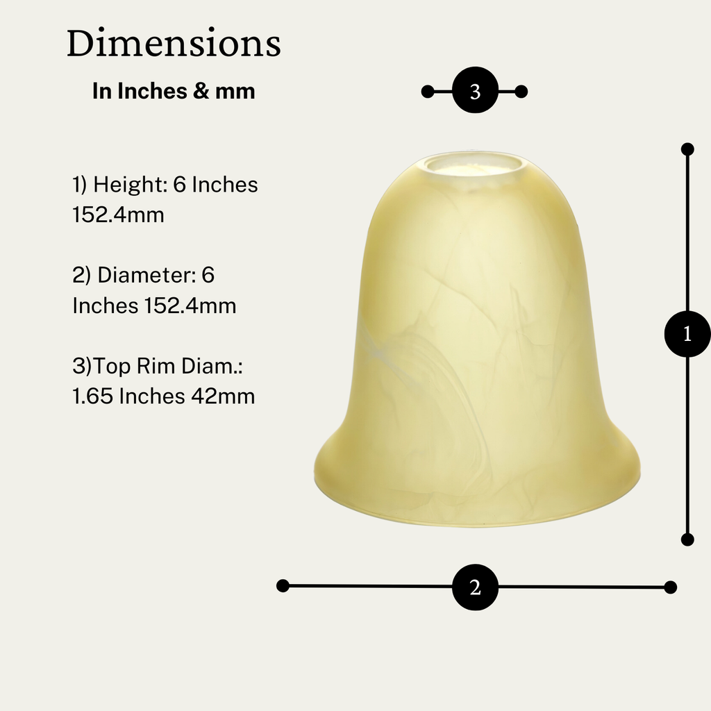 Amber Alabaster Glass Shade - Farmhouse Style for Chandeliers, Pendants, Wall Vanities & Table Lamps - 6"x6" - Socket Nut Compatible