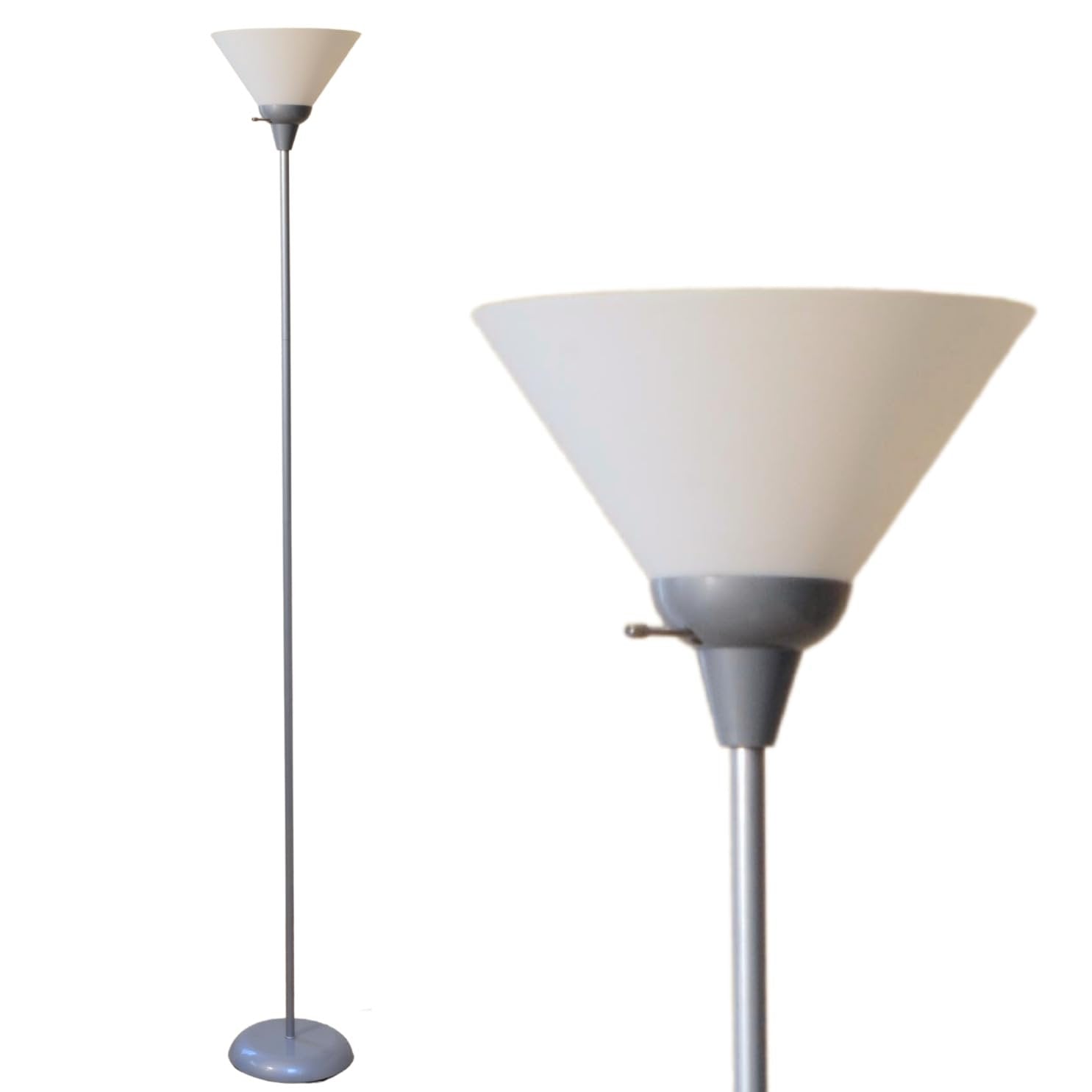 Torchiere Floor Lamp - Contemporary Standing Lamp with Opal White Cone Shaped Shade