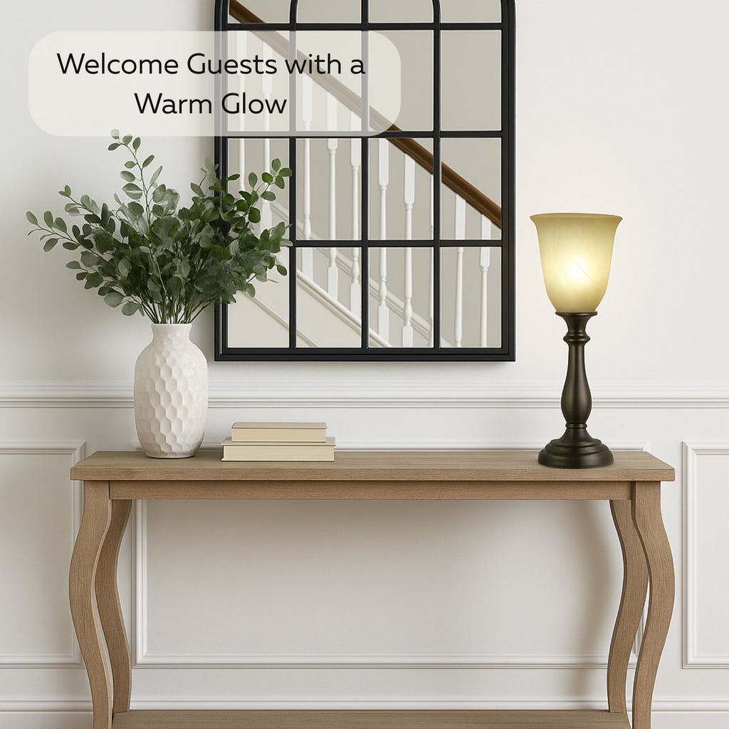 Rustic Bronze Table Lamp with Marbleized Alabaster Glass Lamp Shade - Antique Style Table Lamps for Living Room with Thick Glass Shade - Vintage Farmhouse Style Table Lamps for Bedroom (Bronze)