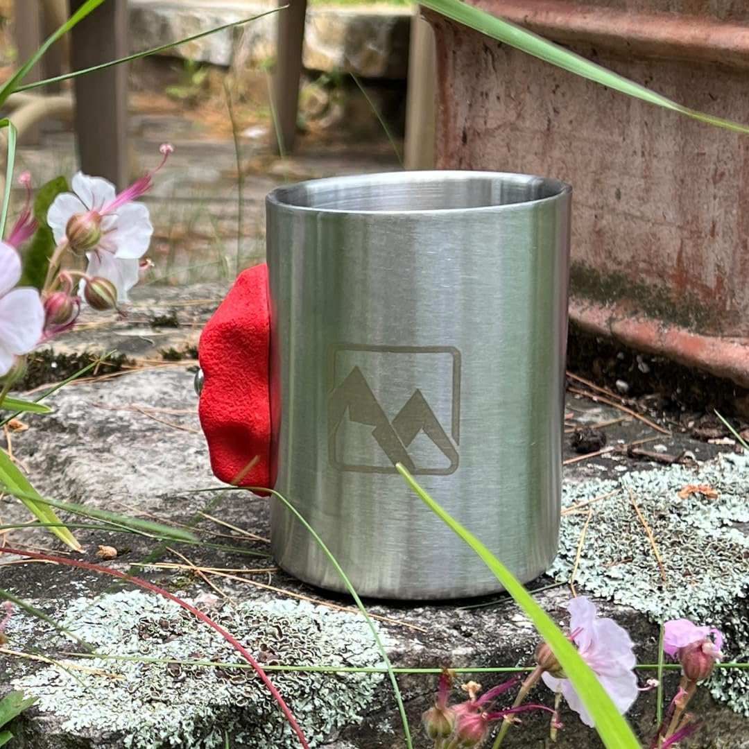 MTNShade Mountain Climbing Coffee Mug 14oz Stainless Steel Cup with Rock Climbing Hold Handle