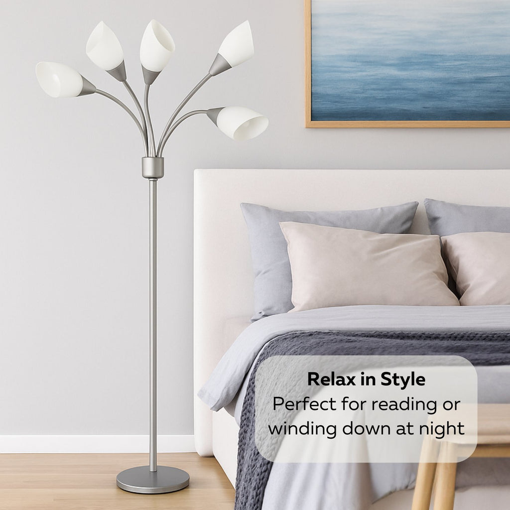 Medusa 5-Light Adjustable Floor Lamp – Black or Silver with White or Multicolor Shades