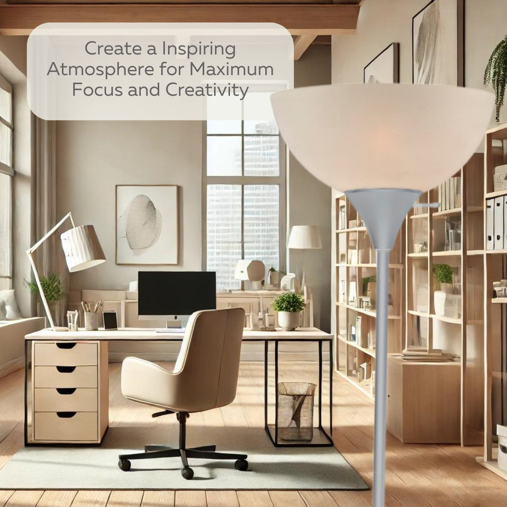 Stand Up Floor Lamp in Black - Modern Corner Light with White Opal Bowl Shade  72" Tall, 150-watt