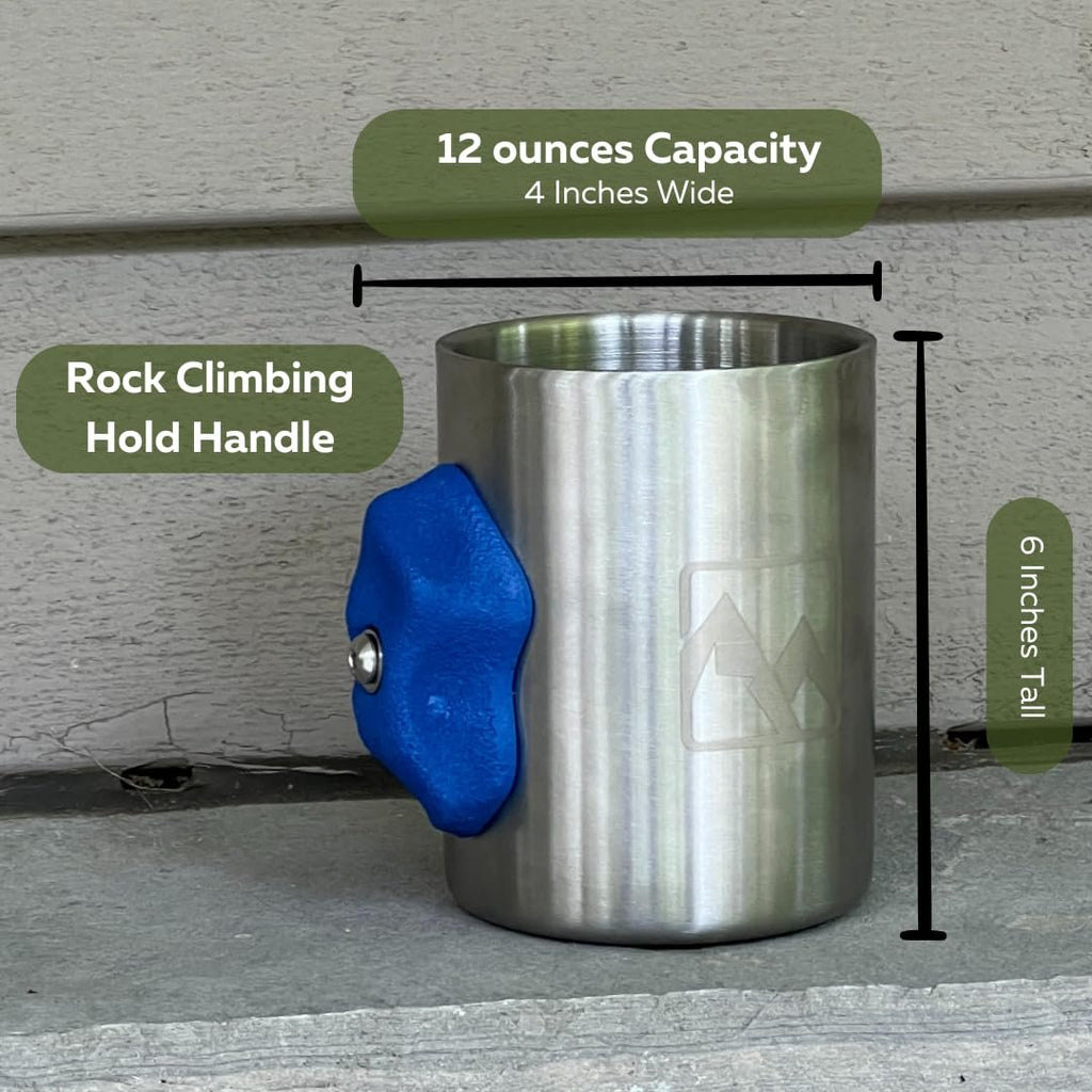 MTNShade Mountain Climbing Coffee Mug 14oz Stainless Steel Cup with Rock Climbing Hold Handle