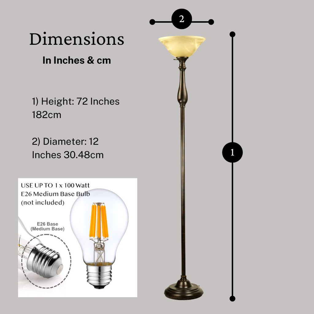 Tall Torchiere Floor Lamp with Alabaster Glass – Brushed Nickel or Oil Rubbed Bronze | 72” E26 100W