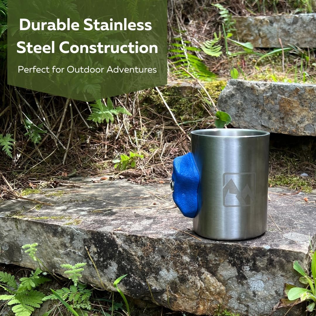 MTNShade Mountain Climbing Coffee Mug 14oz Stainless Steel Cup with Rock Climbing Hold Handle
