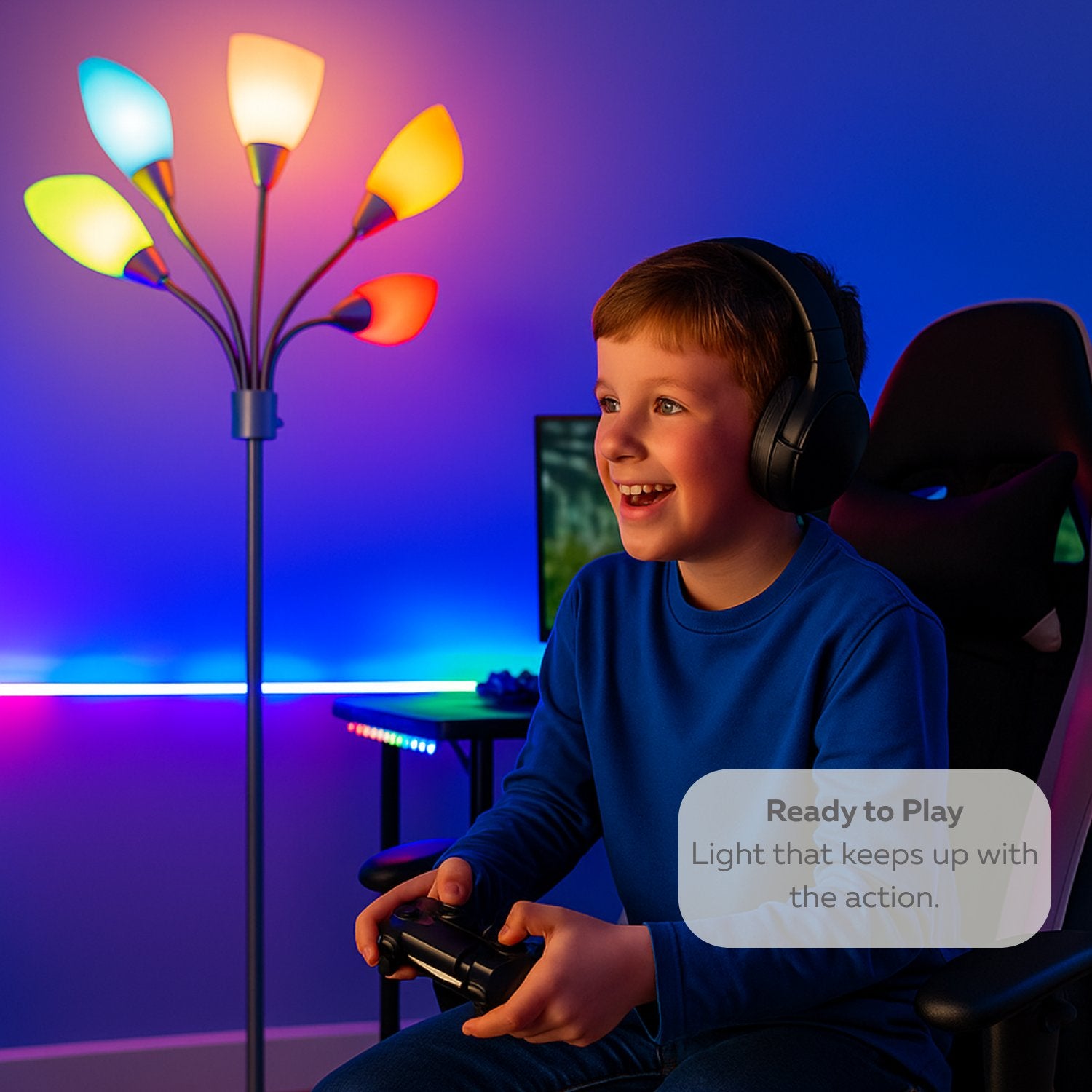 Medusa 5-Light Adjustable Floor Lamp – Black or Silver with White or Multicolor Shades