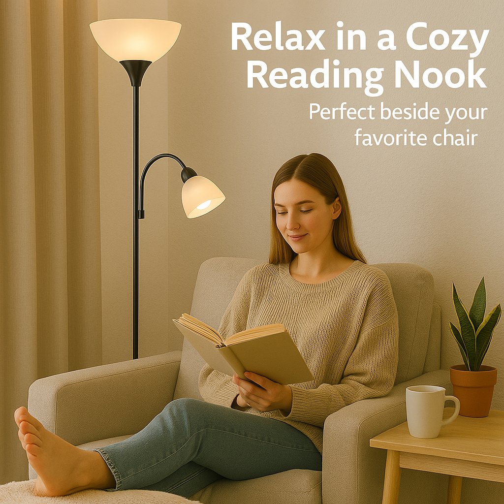 Torchiere Floor Lamp with Opal White Cone Shade