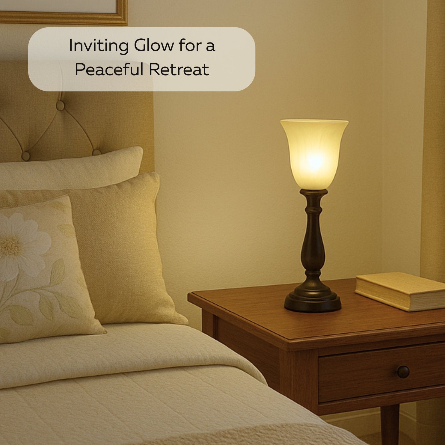 Rustic Bronze Table Lamp with Marbleized Alabaster Glass Lamp Shade - Antique Style Table Lamps for Living Room with Thick Glass Shade - Vintage Farmhouse Style Table Lamps for Bedroom (Bronze)