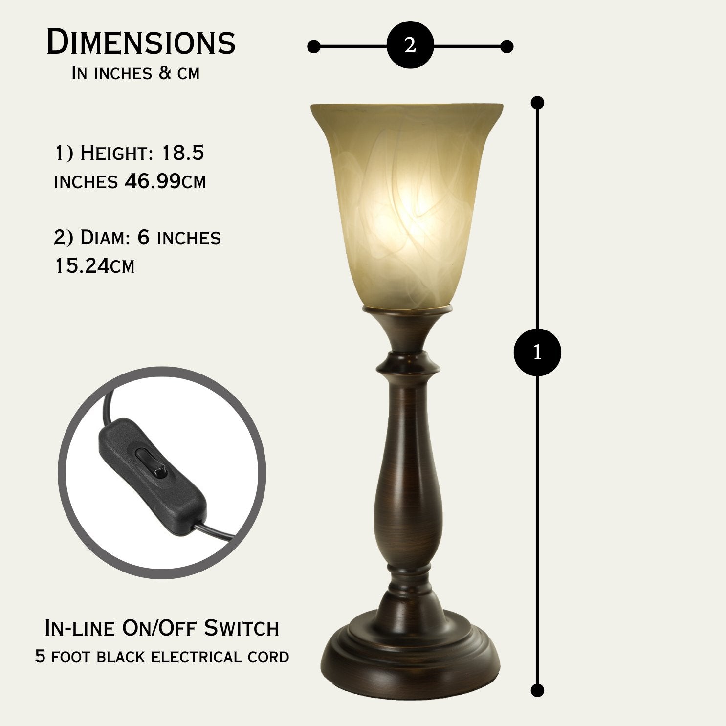 Rustic Bronze Table Lamp with Marbleized Alabaster Glass Lamp Shade - Antique Style Table Lamps for Living Room with Thick Glass Shade - Vintage Farmhouse Style Table Lamps for Bedroom (Bronze)