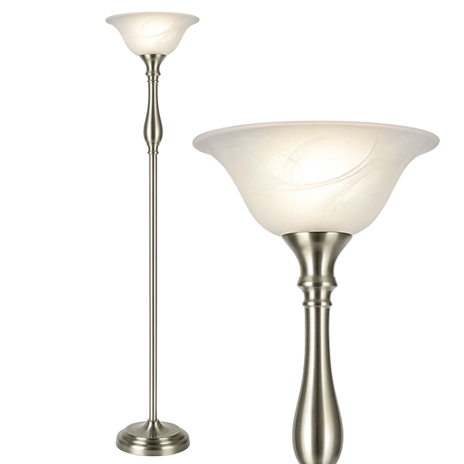 Tall Torchiere Floor Lamp with Alabaster Glass – Brushed Nickel or Oil Rubbed Bronze | 72” E26 100W