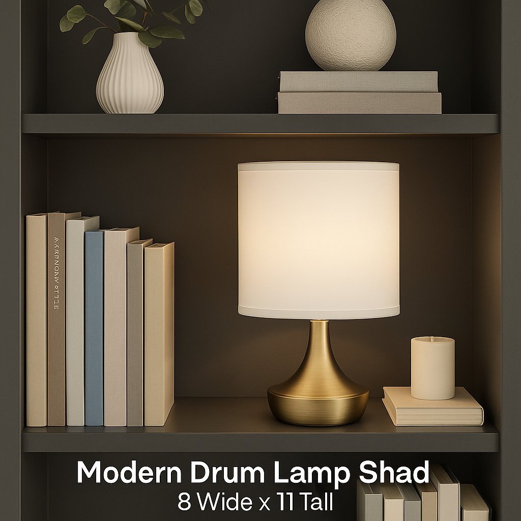 Hand-Crafted Natural Linen Lamp Shade – 8”x8”x11” White Drum Shade for Table or Floor Lamps, Fits Most Light Fixtures, Nickel Spider Harp Included (1-Pack)