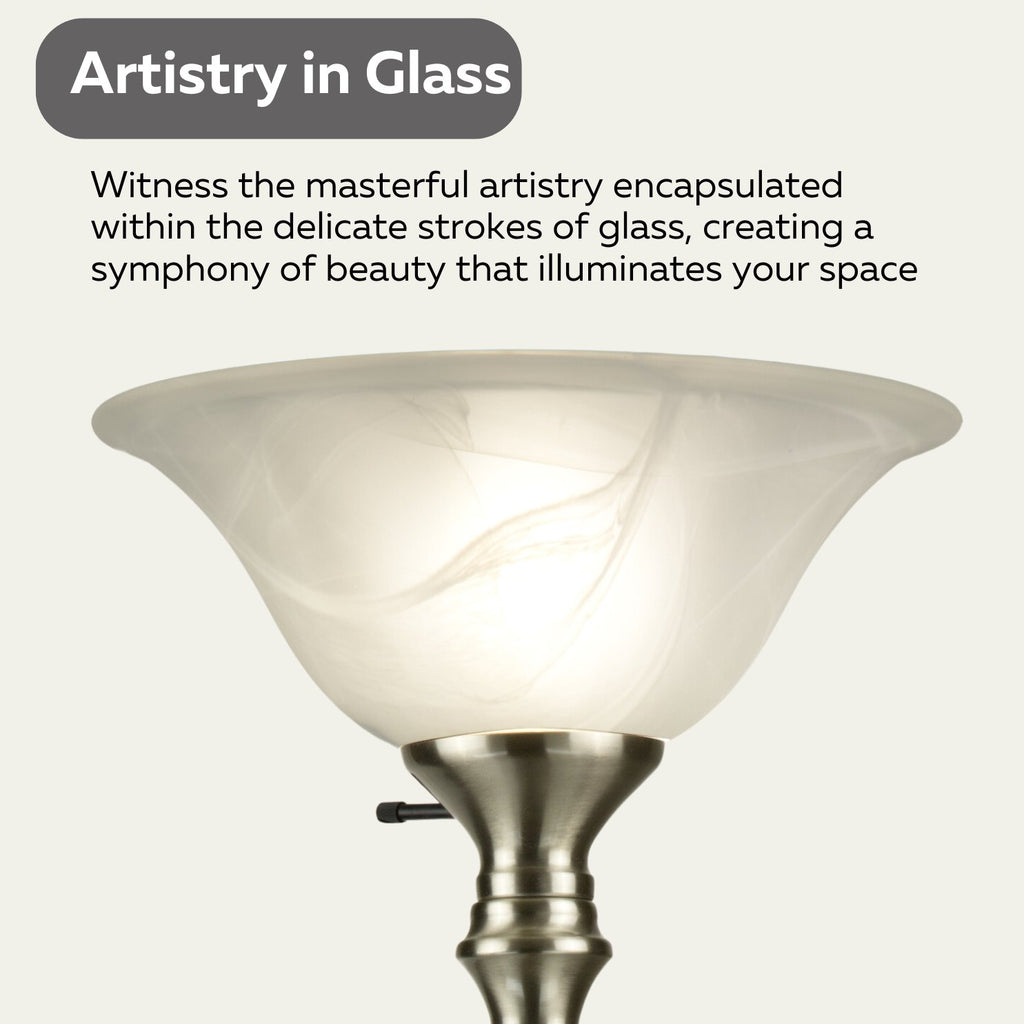 Tall Torchiere Floor Lamp with Alabaster Glass – Brushed Nickel or Oil Rubbed Bronze | 72” E26 100W