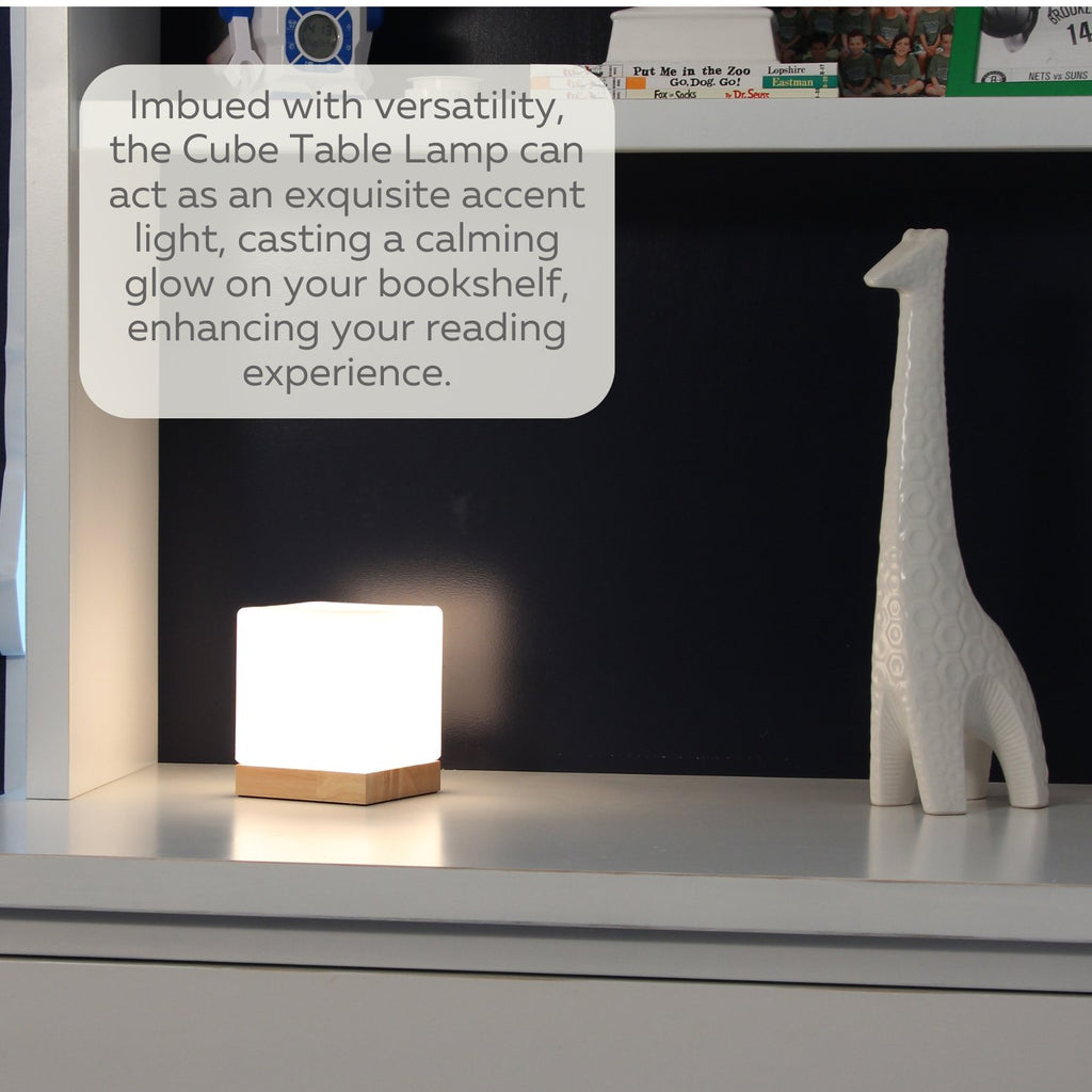 LIGHTACCENTS Square Lamp Accent Light Cube: Felix Glass Cube Table Lamp with 6W 2700K LED Bulb Included - Wooden Base Nightstand Cube Light for Bedside, Accent Lamp with Glass Shade