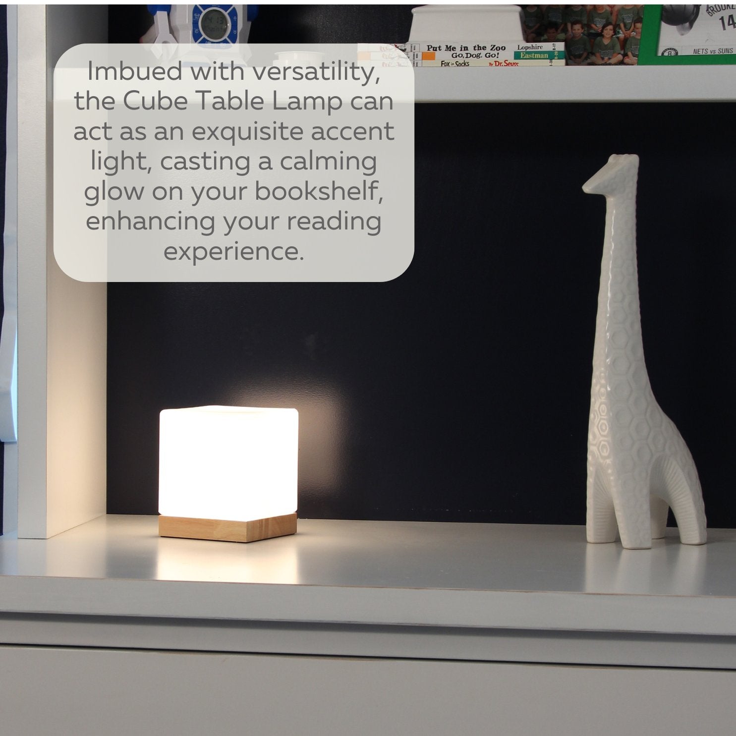 LIGHTACCENTS Square Lamp Accent Light Cube: Felix Glass Cube Table Lamp with 6W 2700K LED Bulb Included - Wooden Base Nightstand Cube Light for Bedside, Accent Lamp with Glass Shade