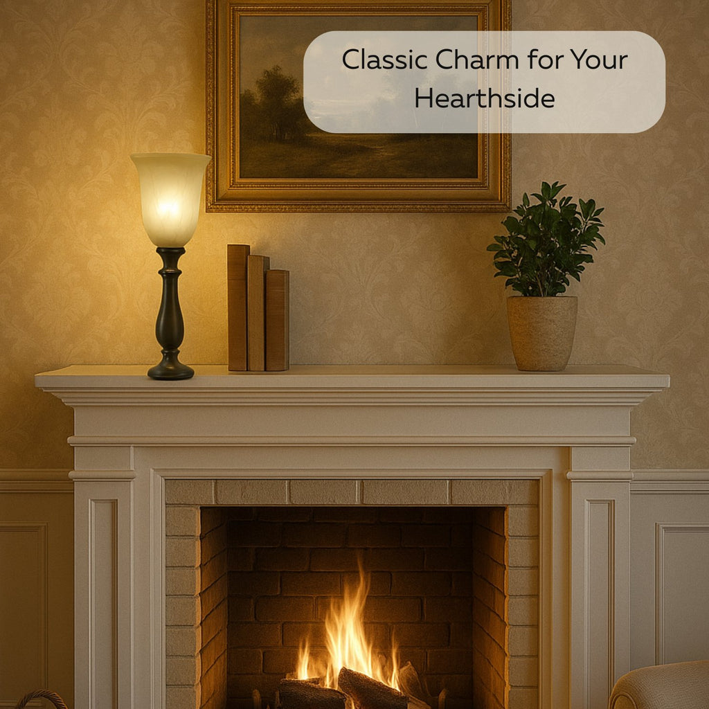 Rustic Bronze Table Lamp with Marbleized Alabaster Glass Lamp Shade - Antique Style Table Lamps for Living Room with Thick Glass Shade - Vintage Farmhouse Style Table Lamps for Bedroom (Bronze)