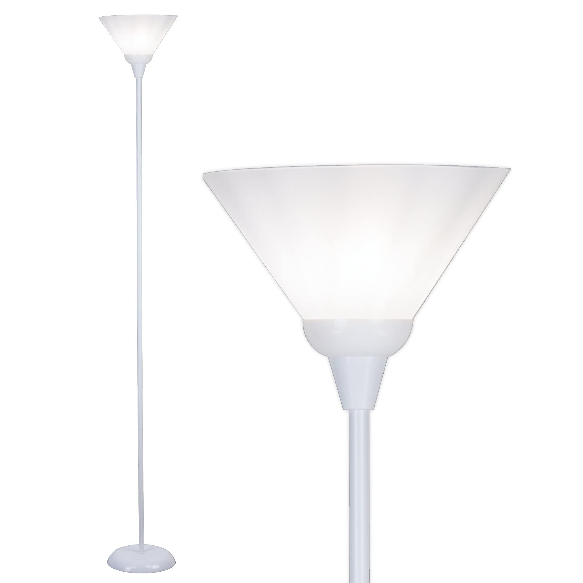Torchiere Floor Lamp - Contemporary Standing Lamp with Opal White Cone Shaped Shade