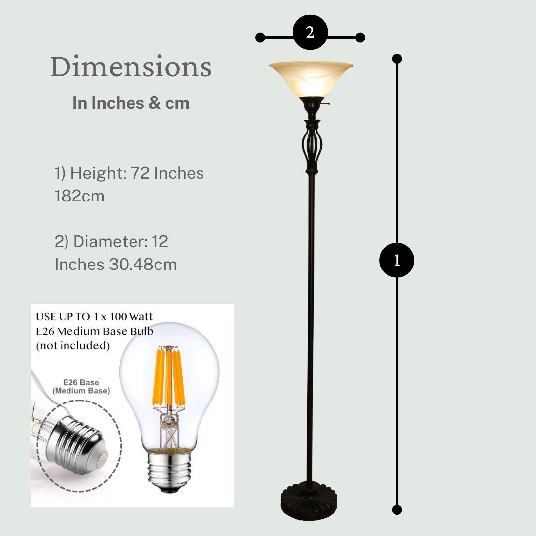 Iron Scroll Floor Lamp with Alabaster Glass Bowl Shade for Living Room Decor - Tall Floor Lamp - Traditional Iron Scrollwork Floor Lamp for Bedroom Floor Lamps for Living room – 70" Tall- (Bronze)