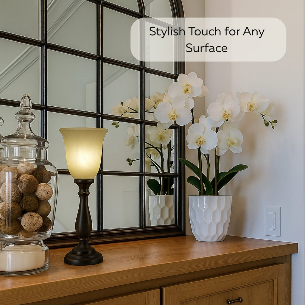 Rustic Bronze Table Lamp with Marbleized Alabaster Glass Lamp Shade - Antique Style Table Lamps for Living Room with Thick Glass Shade - Vintage Farmhouse Style Table Lamps for Bedroom (Bronze)