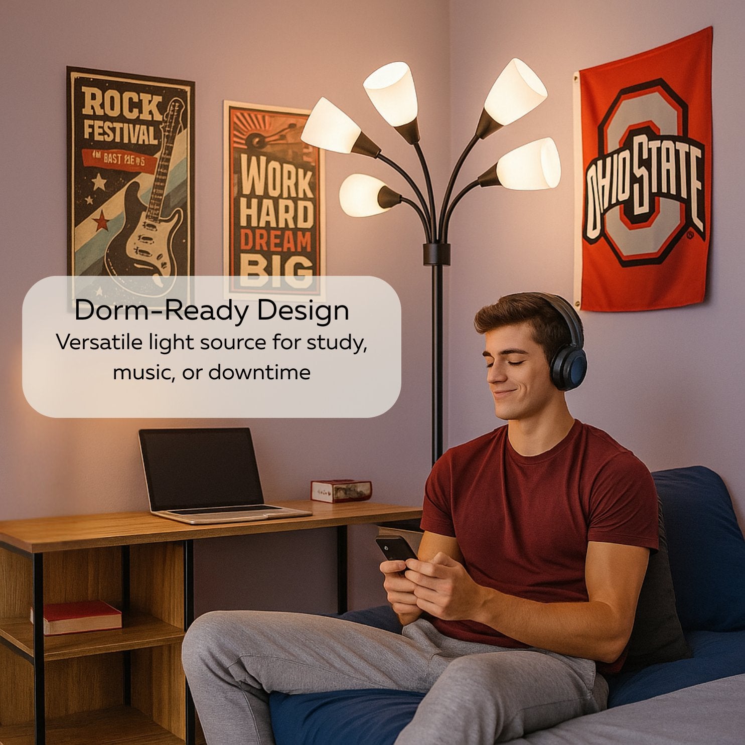 Medusa 5-Light Adjustable Floor Lamp – Black or Silver with White or Multicolor Shades