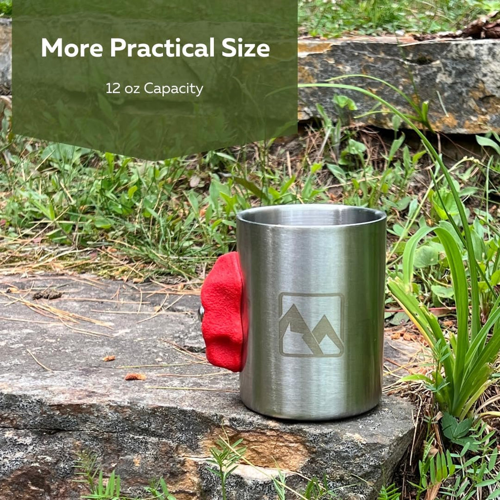 MTNShade Mountain Climbing Coffee Mug 14oz Stainless Steel Cup with Rock Climbing Hold Handle