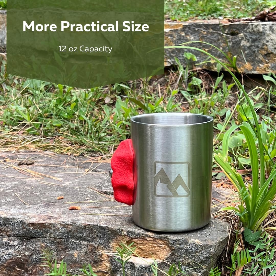 MTNShade Mountain Climbing Coffee Mug 14oz Stainless Steel Cup with Rock Climbing Hold Handle