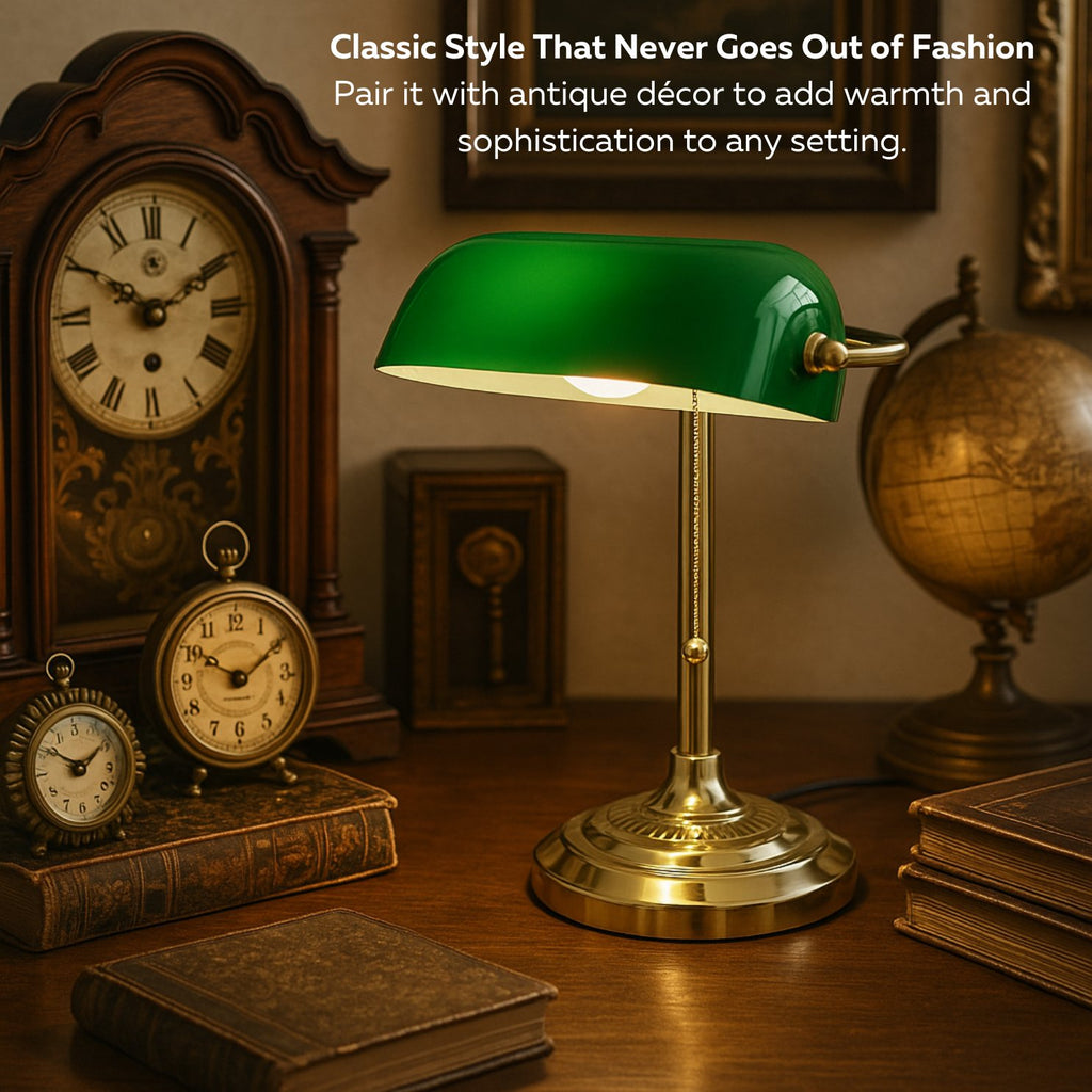 Bankers Desk Lamp with Glass Shade