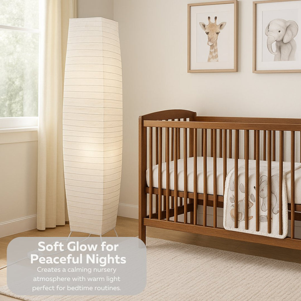 Japanese Rice Paper Floor Lamp 50” Tall Chrome Base with White Paper Shade