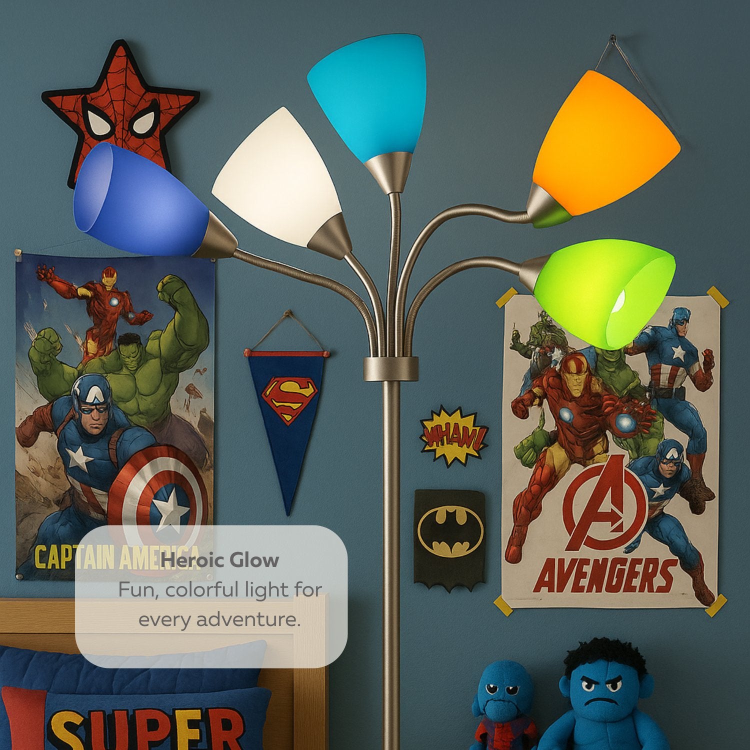 Medusa 5-Light Adjustable Floor Lamp – Black or Silver with White or Multicolor Shades