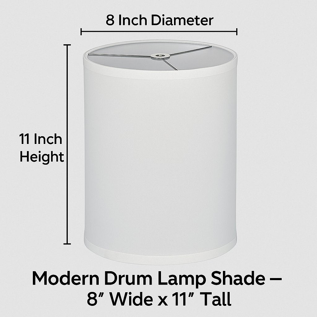 Hand-Crafted Natural Linen Lamp Shade – 8”x8”x11” White Drum Shade for Table or Floor Lamps, Fits Most Light Fixtures, Nickel Spider Harp Included (1-Pack)
