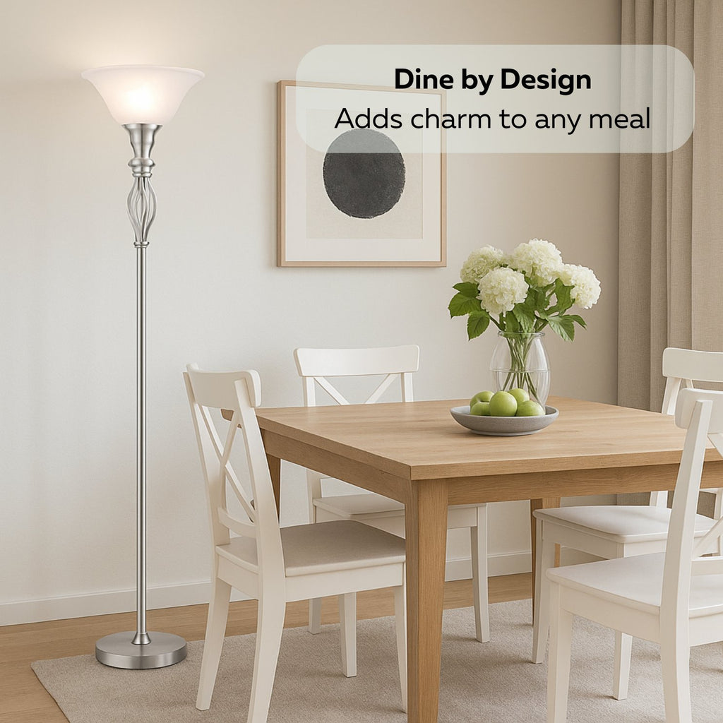 Iron Scroll Floor Lamp with Alabaster Glass Bowl Shade for Living Room Decor - Tall Floor Lamp - Traditional Iron Scrollwork Floor Lamp for Bedroom Floor Lamps for Living room – 70" Tall- (Bronze)