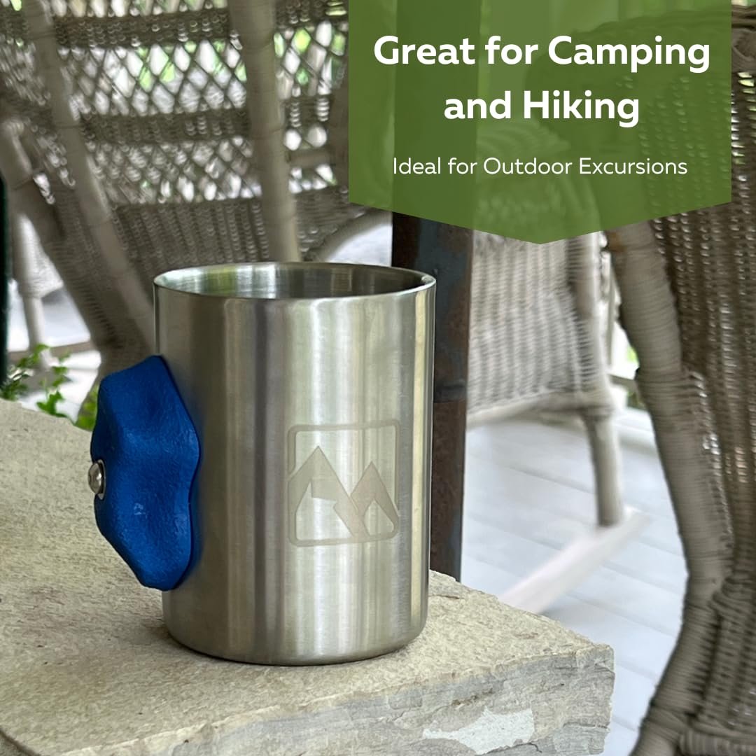MTNShade Mountain Climbing Coffee Mug 14oz Stainless Steel Cup with Rock Climbing Hold Handle