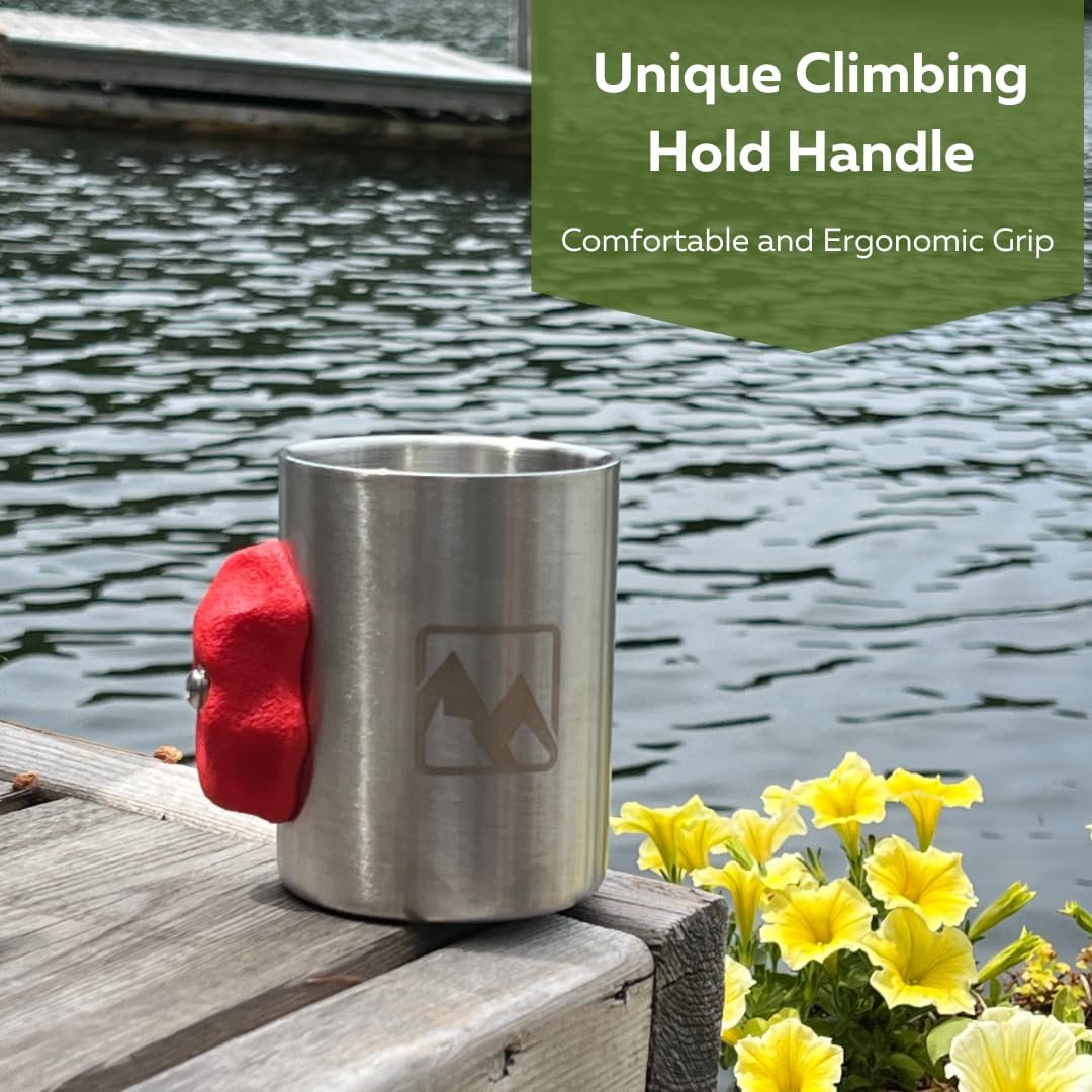 MTNShade Mountain Climbing Coffee Mug 14oz Stainless Steel Cup with Rock Climbing Hold Handle