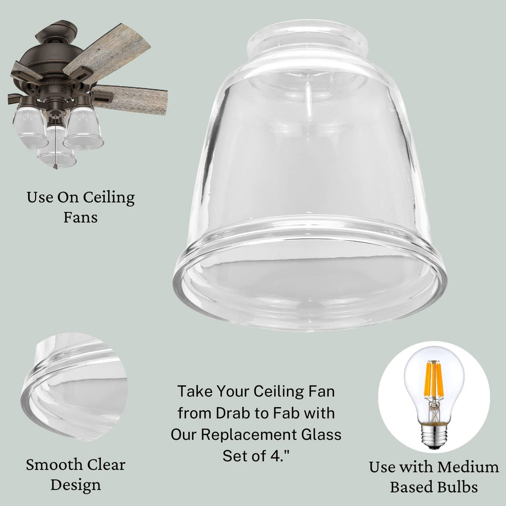 Ceiling Fan Glass Lamp Shades – 4 Pack