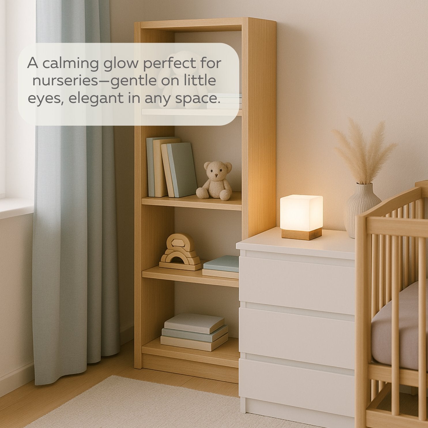 LIGHTACCENTS Square Lamp Accent Light Cube: Felix Glass Cube Table Lamp with 6W 2700K LED Bulb Included - Wooden Base Nightstand Cube Light for Bedside, Accent Lamp with Glass Shade