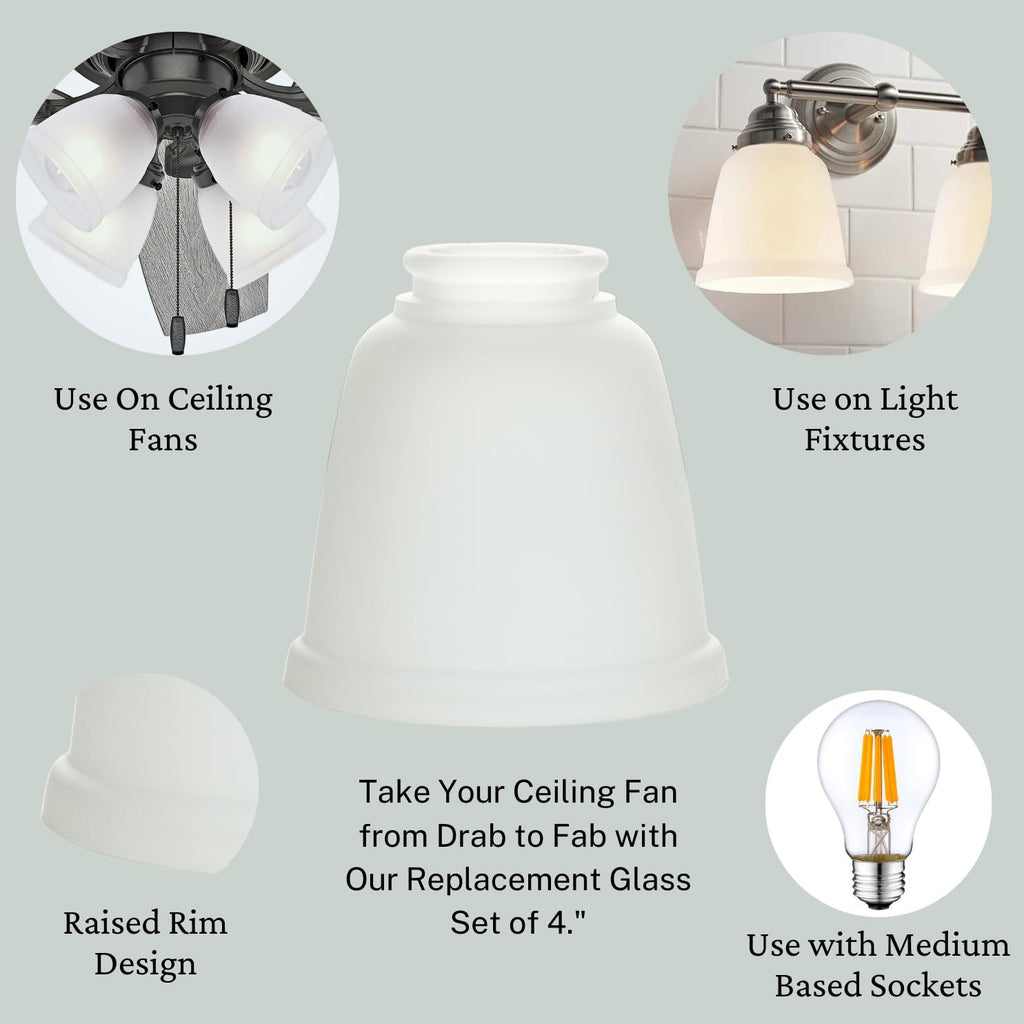Ceiling Fan Glass Lamp Shades – 4 Pack